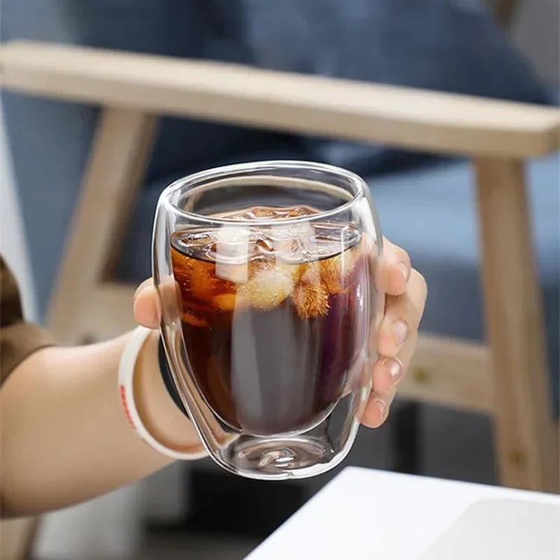 Copo de Vidro Dupla Parede Isolado – 5 Tamanhos, Copo para Café, Chá, Cerveja e Whisky – Copo Transparente Artesanal