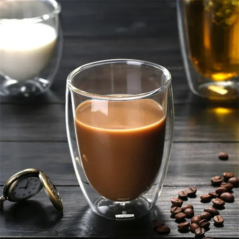 Copo de Vidro Dupla Parede Isolado – 5 Tamanhos, Copo para Café, Chá, Cerveja e Whisky – Copo Transparente Artesanal