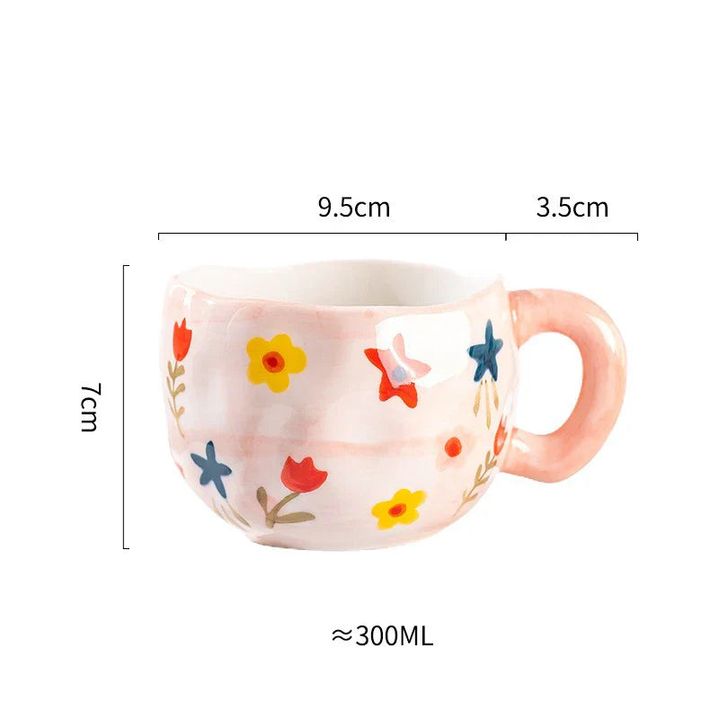 Caneca Criativa de Cerâmica 300ml - Estilo Coreano, Design de Flor Irregular, Feita à Mão - Ideal para Café, Chá e Café da Manhã