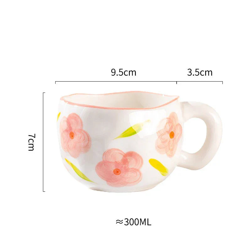 Caneca Criativa de Cerâmica 300ml - Estilo Coreano, Design de Flor Irregular, Feita à Mão - Ideal para Café, Chá e Café da Manhã