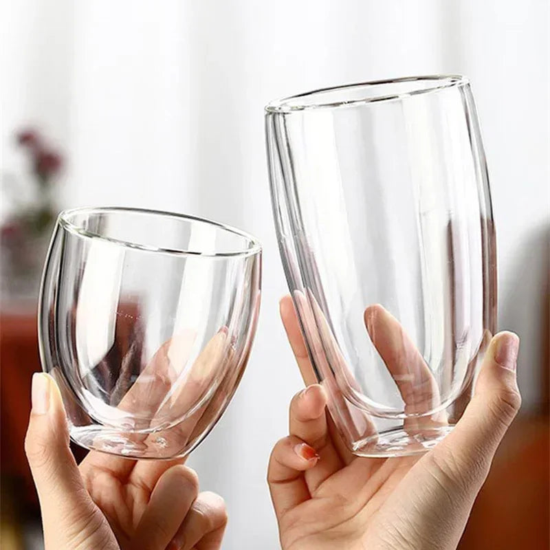 Copo de Vidro Dupla Parede Isolado – 5 Tamanhos, Copo para Café, Chá, Cerveja e Whisky – Copo Transparente Artesanal