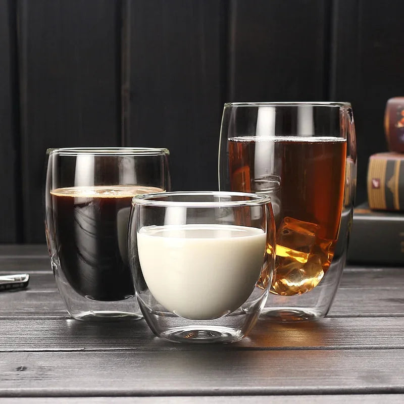 Copo de Vidro Dupla Parede Isolado – 5 Tamanhos, Copo para Café, Chá, Cerveja e Whisky – Copo Transparente Artesanal