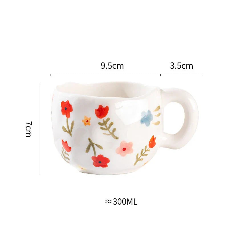 Caneca Criativa de Cerâmica 300ml - Estilo Coreano, Design de Flor Irregular, Feita à Mão - Ideal para Café, Chá e Café da Manhã