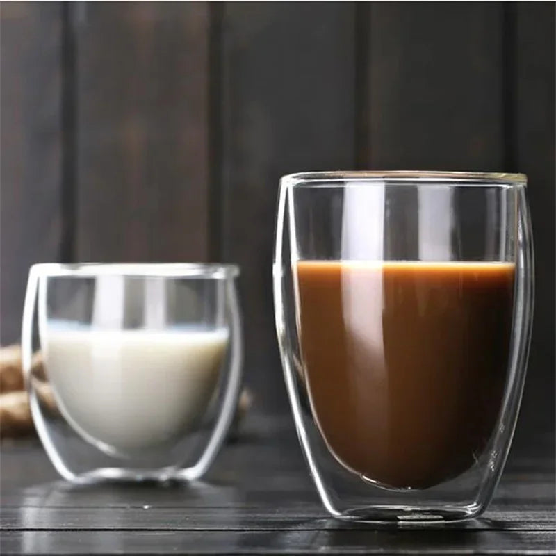 Copo de Vidro Dupla Parede Isolado – 5 Tamanhos, Copo para Café, Chá, Cerveja e Whisky – Copo Transparente Artesanal