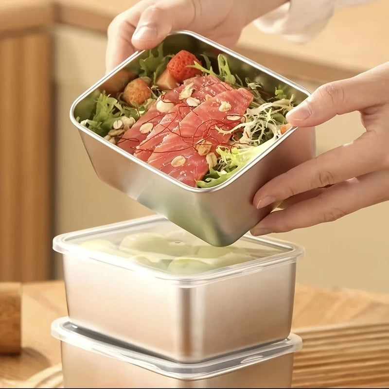 Conjunto de 6 recipientes de aço inoxidável para armazenamento de alimentos